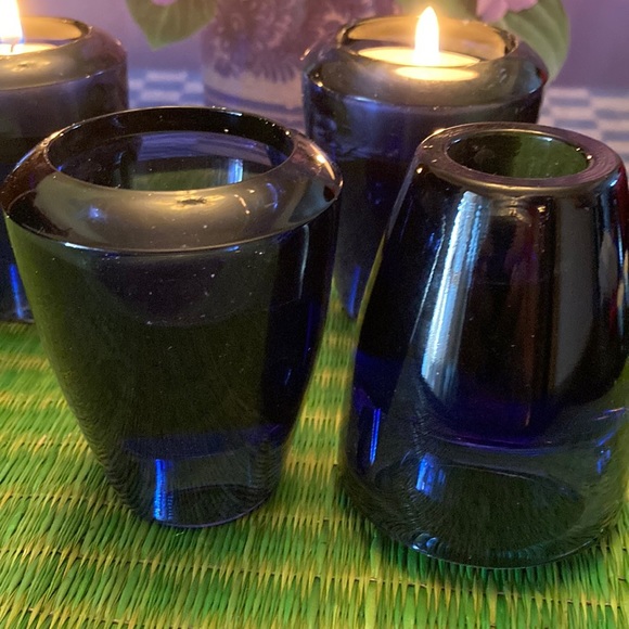 4 cobalt blue candleholders - Picture 2 of 4